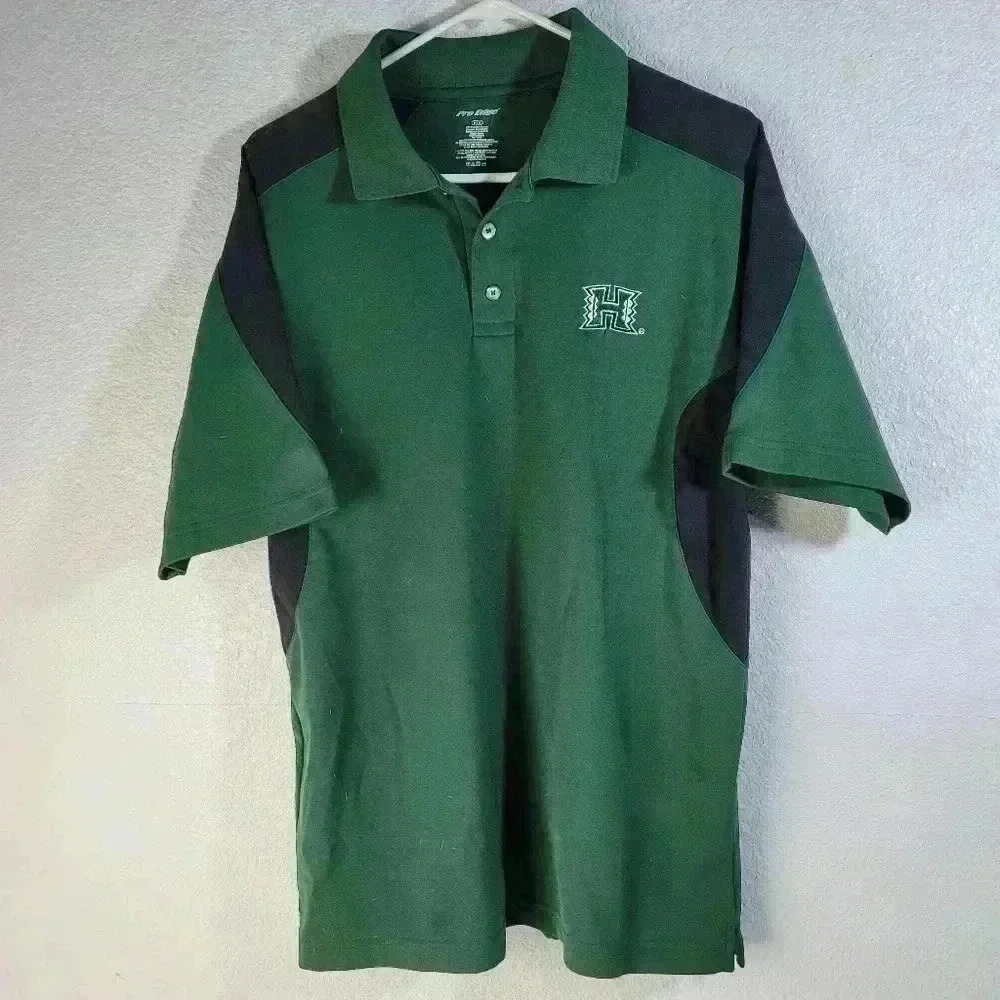 Hawaii Rainbow Warriors Polo Shirt Mens Black And Green Pro Edge Sz Med